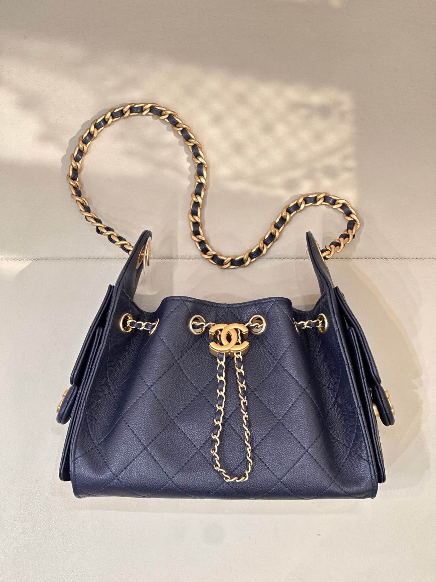 CHANEL 25 Mini Handbag AS5631 Grained Calfskin & Gold-tone Metal Drak Blue TOP
