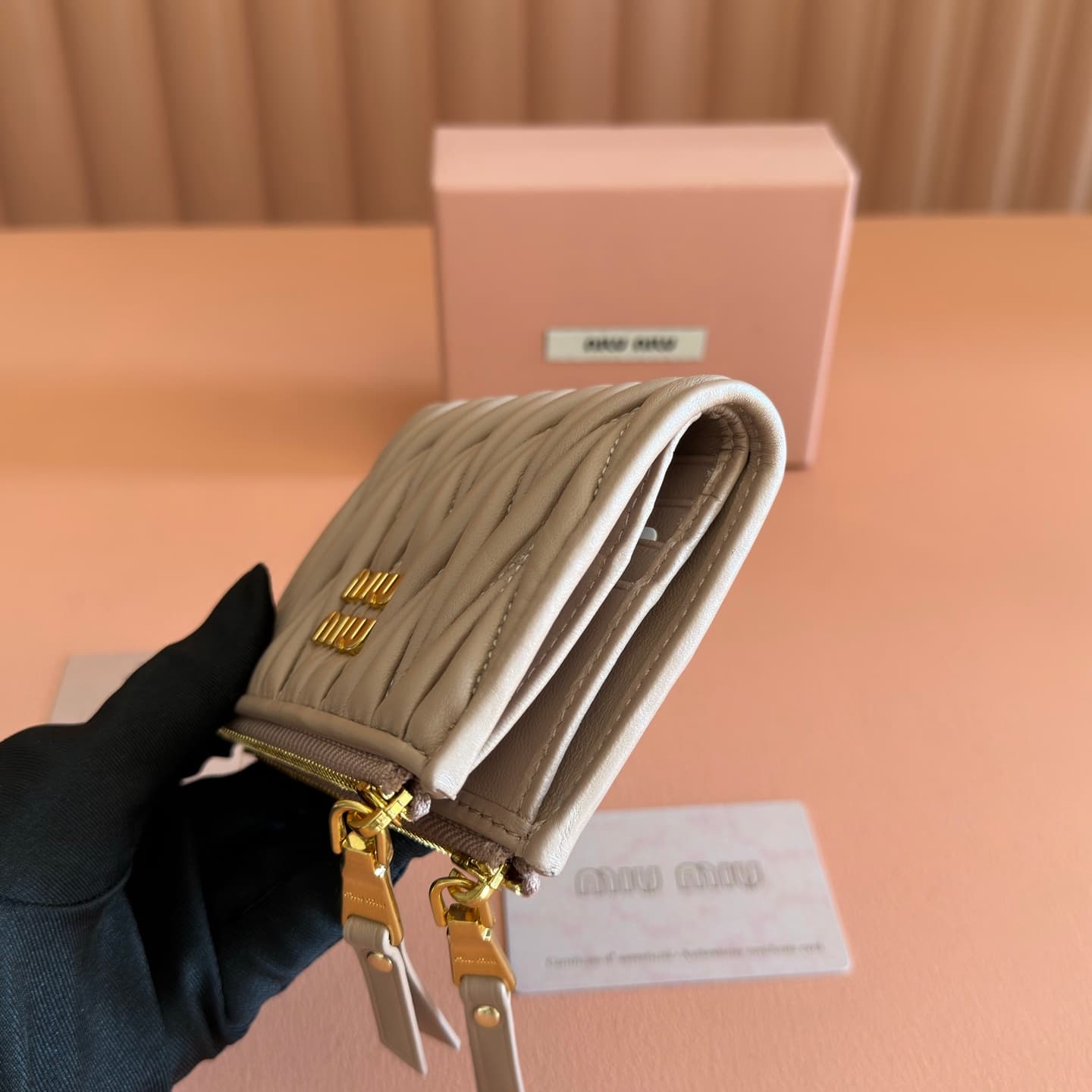 Miu Miu Begonia Powder Pink Matelassé Nappa Leather Wallet 5MV017 TOP