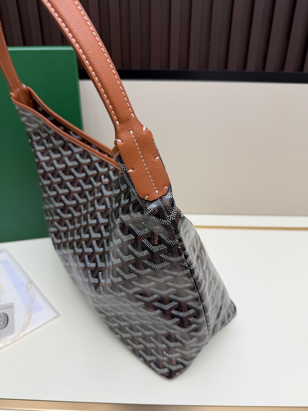Goyard Bohème Brown Hobo Bag Chevron Canvas and White Painted Mascot High