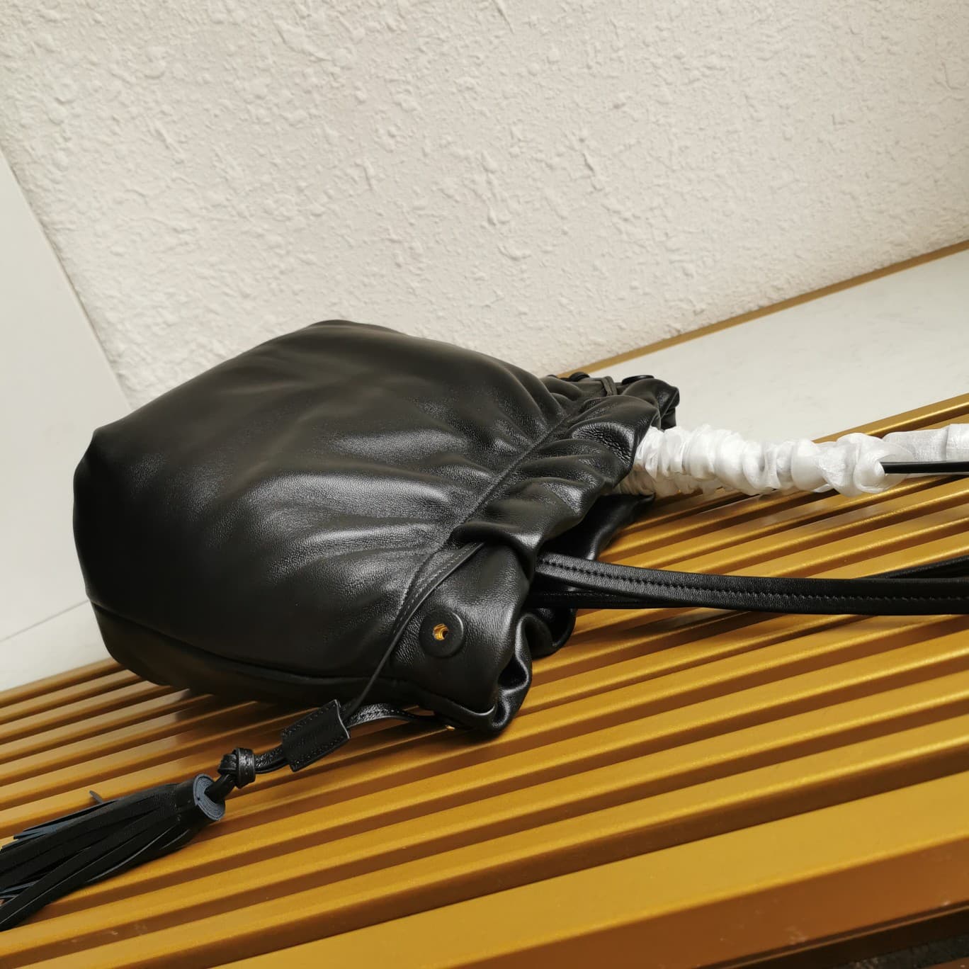 Prada Nappa Drawstring Tote Bag Lambskin Black 1BG541 High