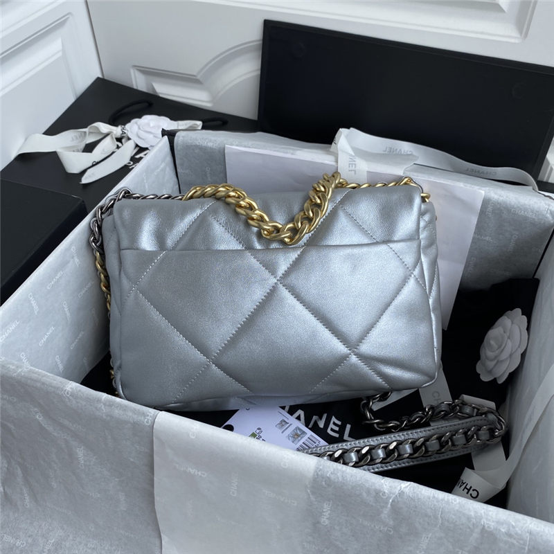 Chanel 19 Flap Bag Lambskin Silver High