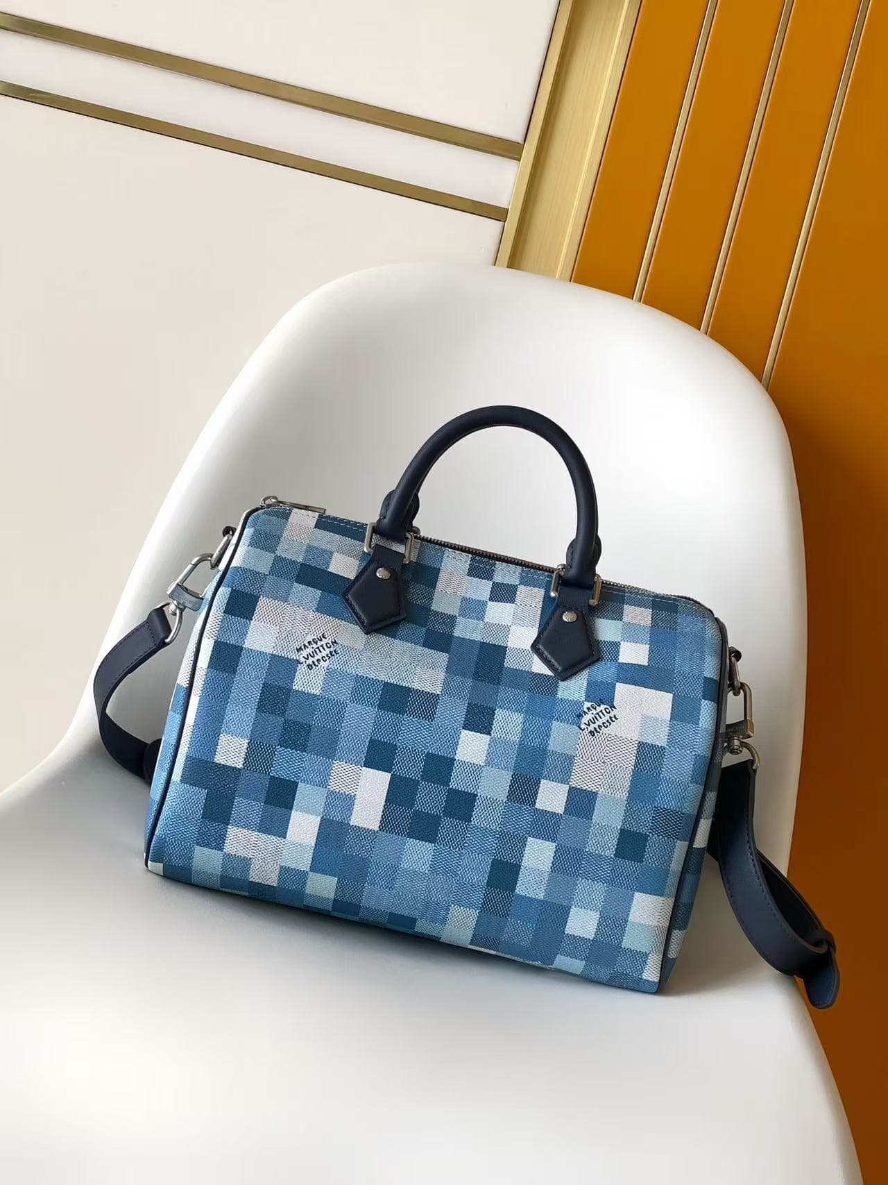 Louis Vuitton Speedy 30 Bandoulière Indigo Blue Damoflage coated canvas M28978 High
