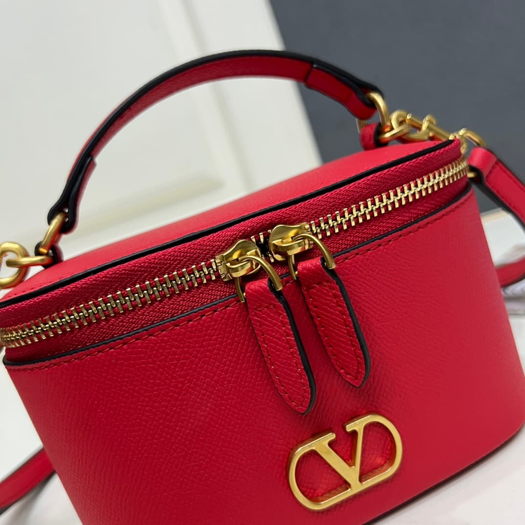 Valentino Garavani VLogo Signature Mini Vanity Bag in Red Calfskin Mid