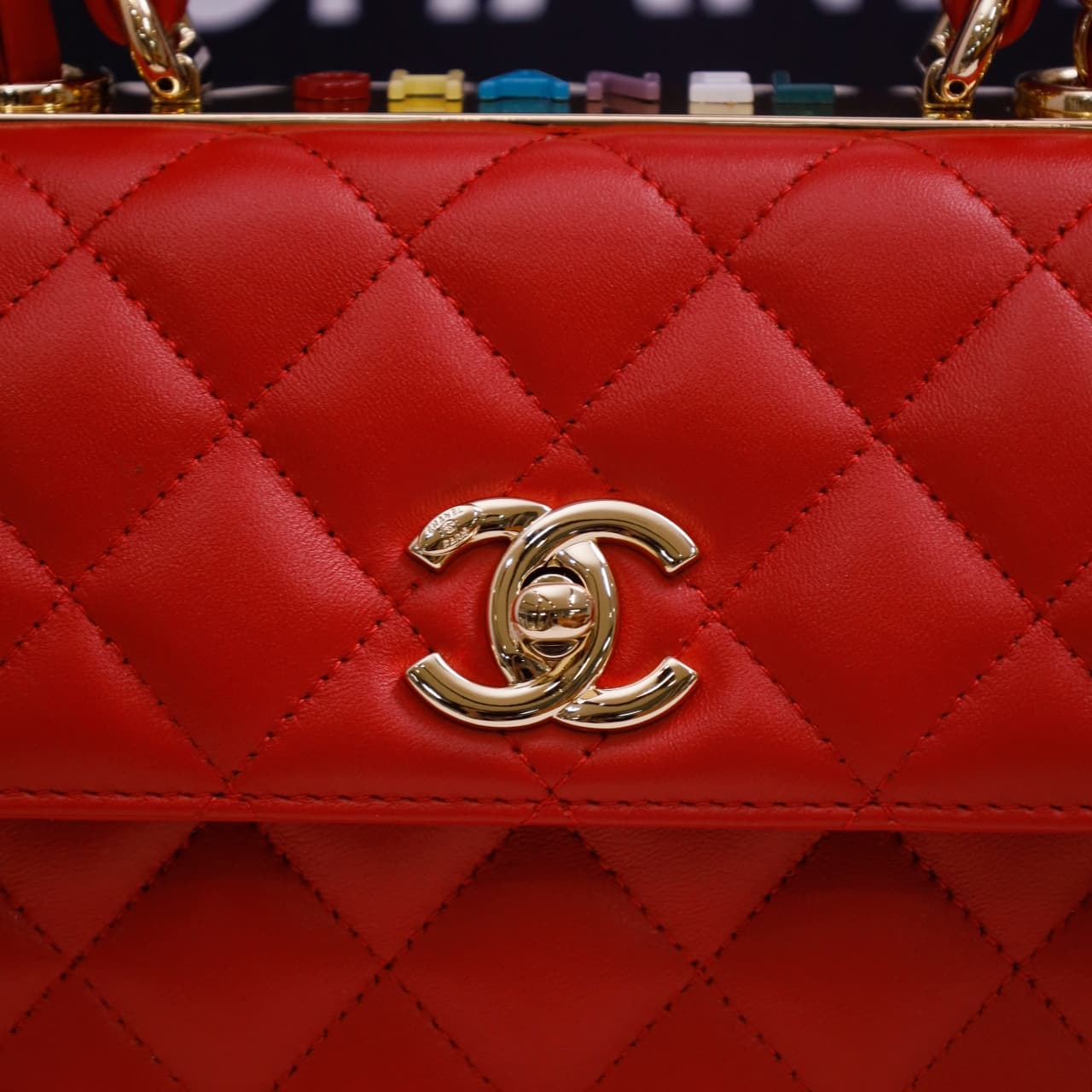 Chanel MINI FLAP BAG WITH TOP HANDLE AS4654 Lambskin &Gold-Tone Metal Light Red A