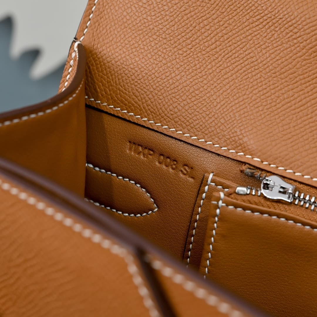 Hermes Kelly depeches Epsom 36 briefcase In Camel Silver Metal CalfskIn WAX High