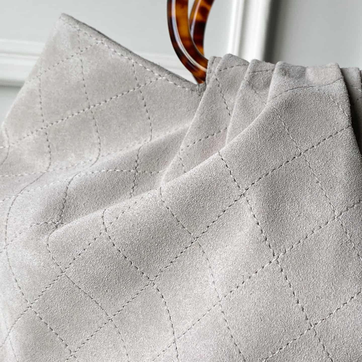 Chanel Medium Hobo Bag Suede Calfskin Turtoise-Shell Effect Plexi & Gold-Tone Metal Grey AS6010 High