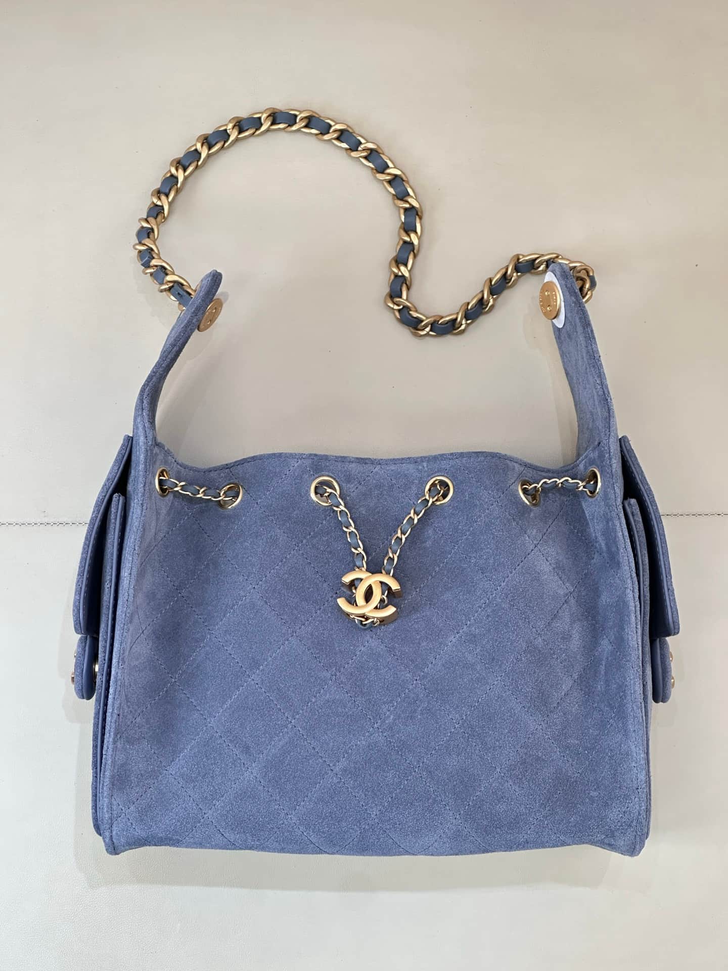 Chanel 25 Small Hobo handbag AS5293 Suede&Gold-tone Metal Blue TOP