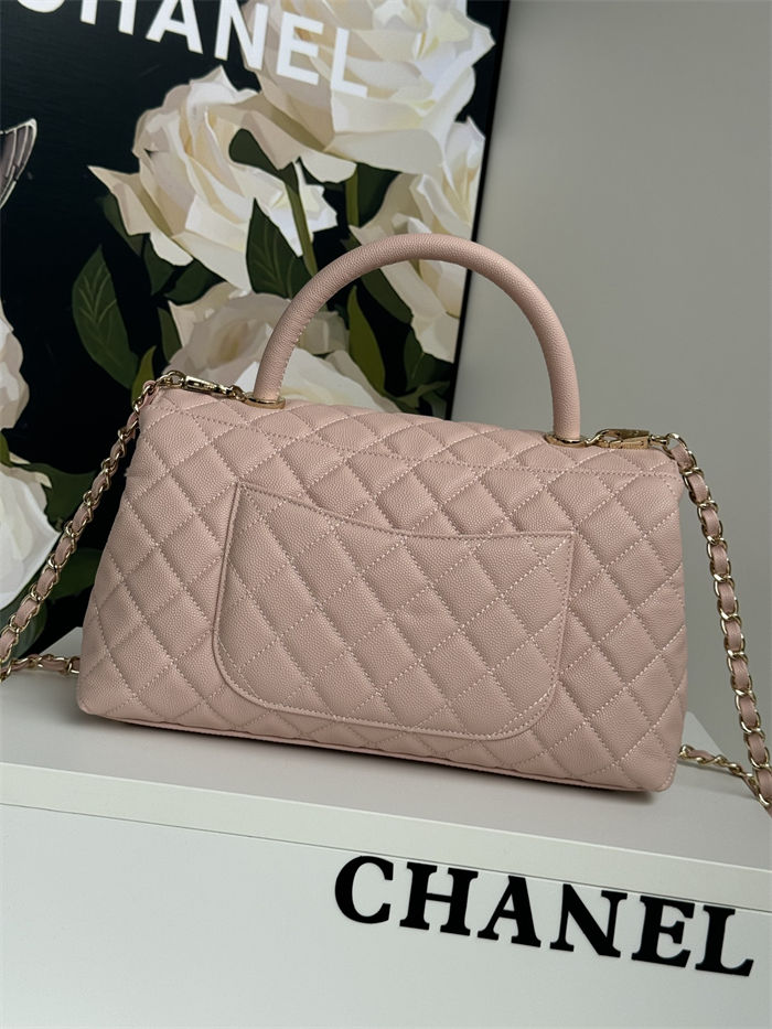Medium FLAP BAG WITH TOP HANDLE Grained Calfskin Pink-binding Gold Metal High