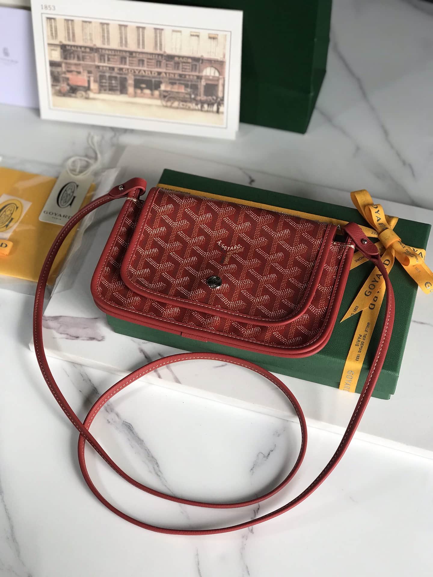 Plumet Pocket Wallet Goyardine Canvas & Chevroches Calfskin Red High