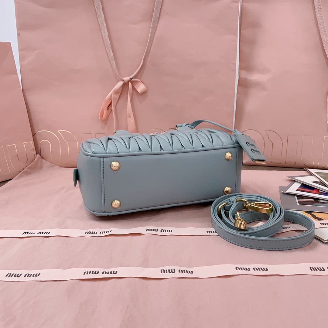 Miu Miu Arcadie matelassé nappa leather bag 5BB142 Blue High