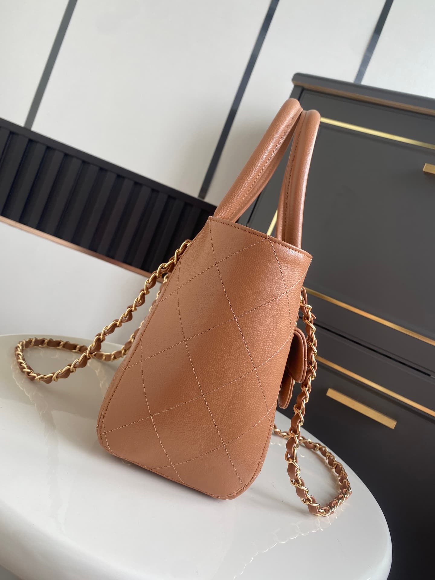 Chanel Tote Bag Grained Calfskin&Gold-Tone Metal Brown AS6025 High