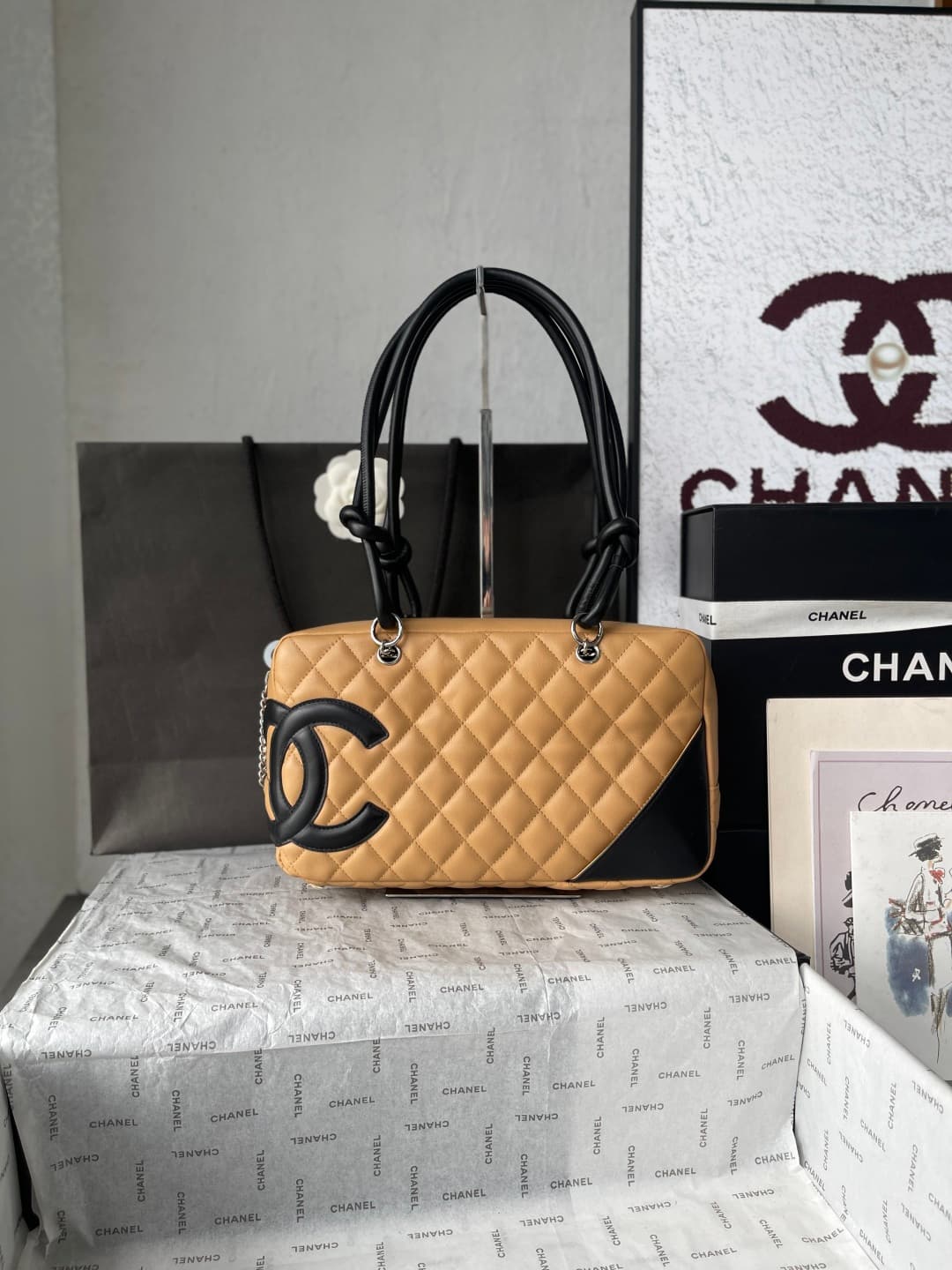 Chanel Cambon Ligne Bowler bag Calfskin & Silver-Tone Metal AS25171 Beige High