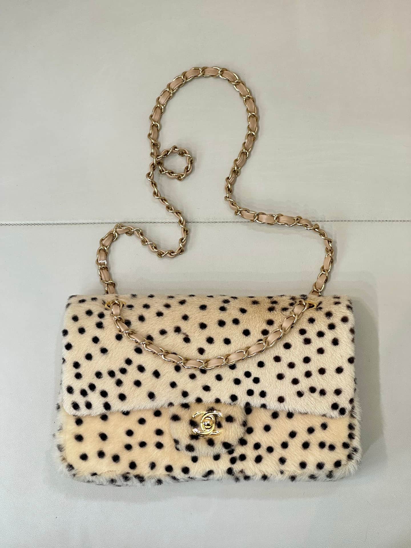 Chanel Flap Bag Dotted Leopard Pony Hair & Gold-Tone Metal Beige AS6513 TOP