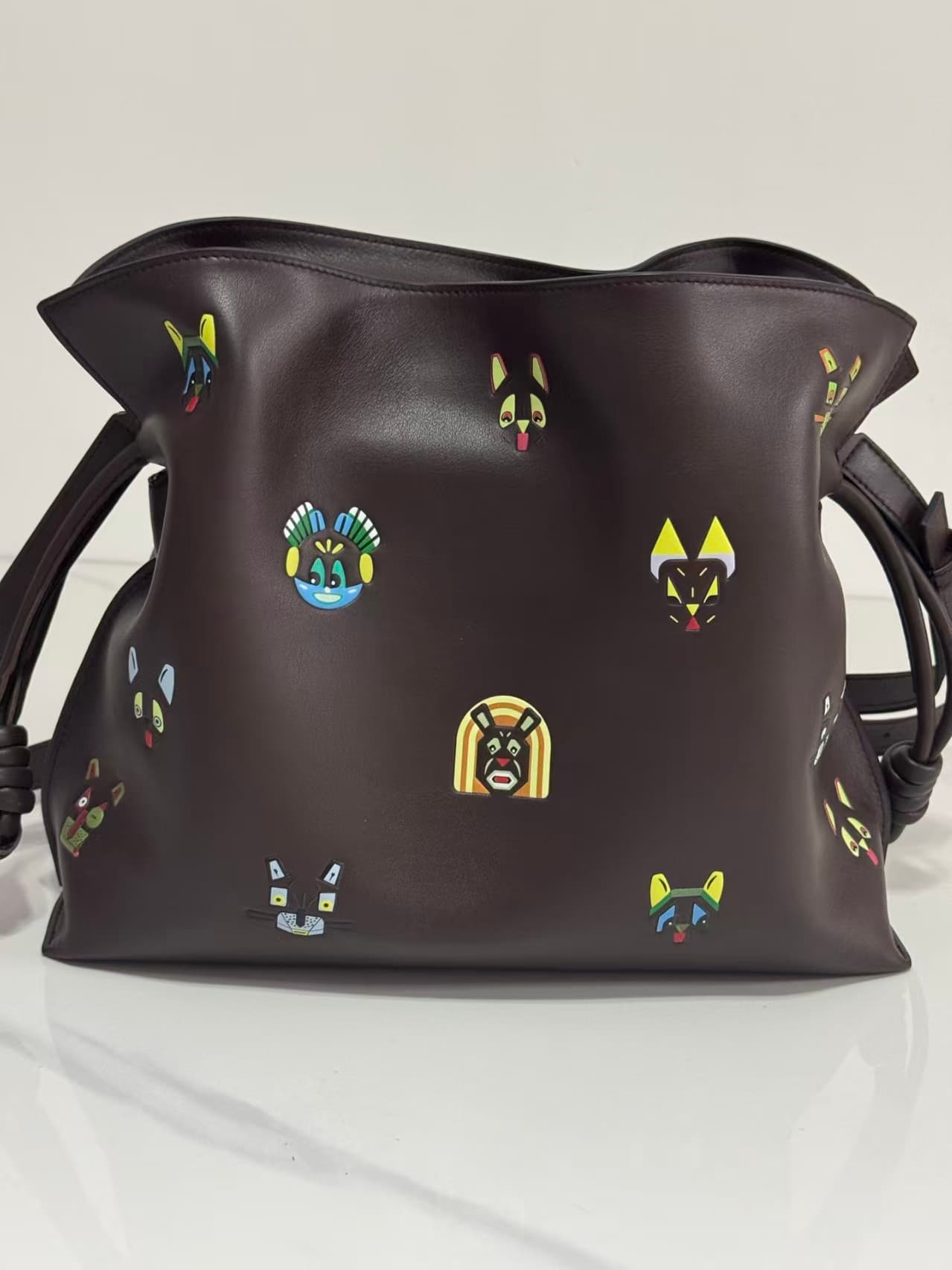 LOEWE Cats Medium Flamenco Clutch in Nappa Calfskin Brown High