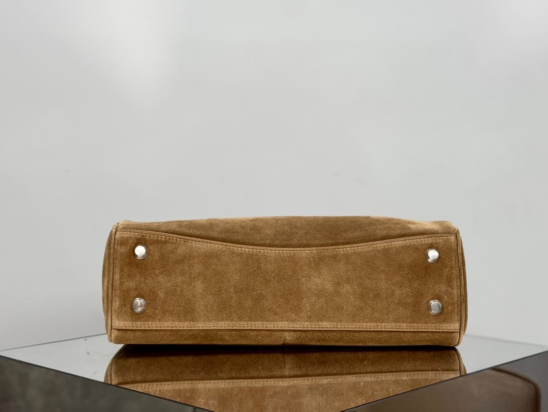 Balenciaga Rodeo Small Bag in Noce Suede Calfskin and White Fleece With Silver-Tone Metal TOP