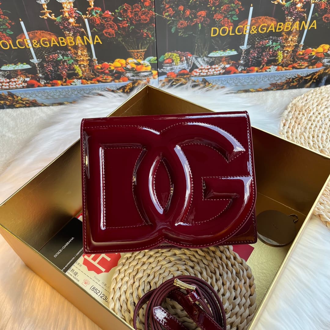 Dolce & Gabbana Claret patent calf leather DG Logo crossbody bag high