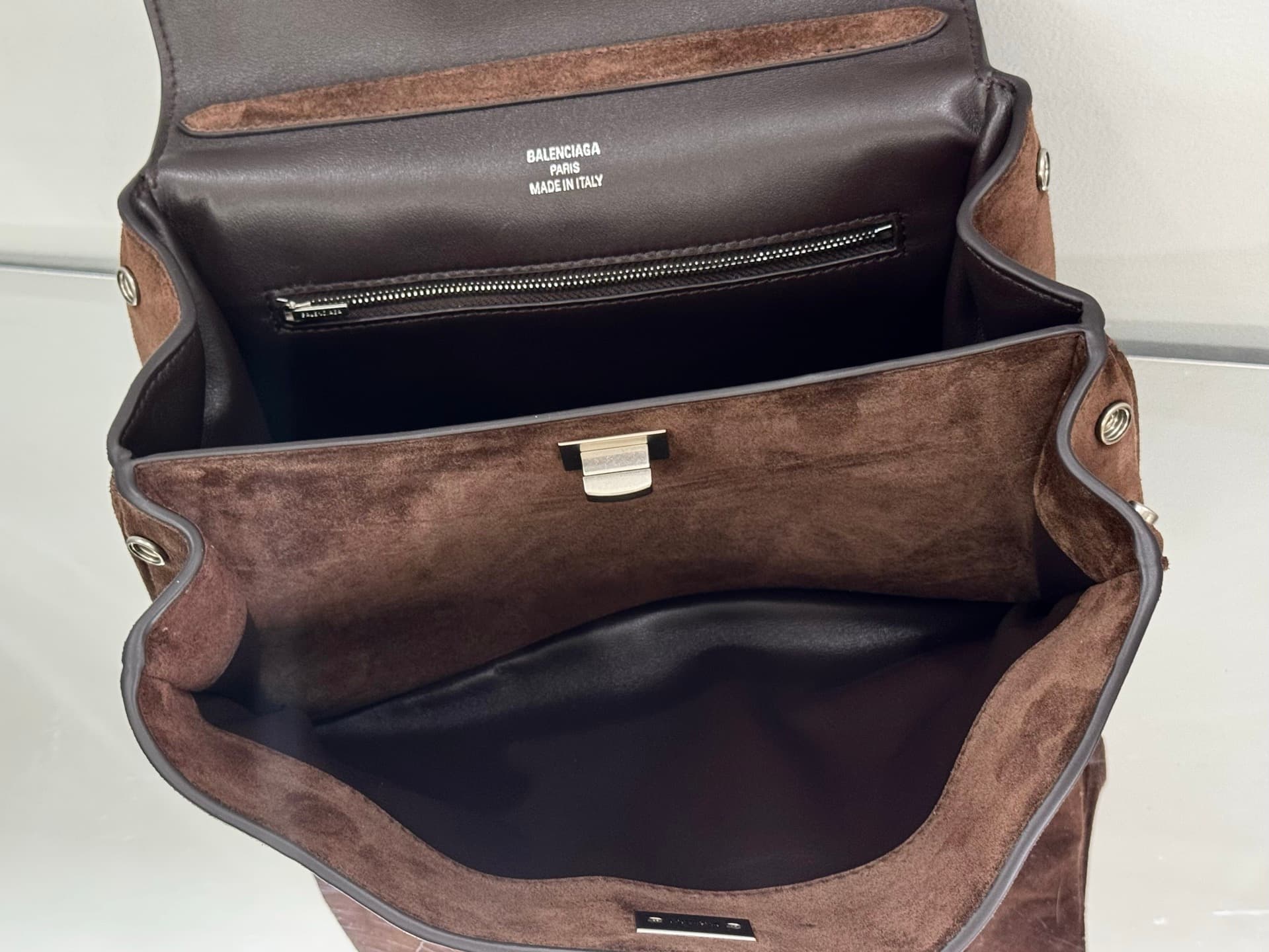 Balenciaga Rodeo Small Bag in Light Espresso Waxed Suede Calfskin With Silver-Tone Metal TOP