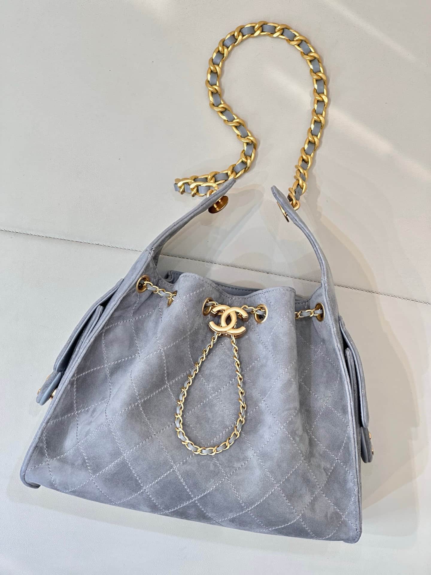 Chanel 25 Small Hobo handbag AS5293 Suede &Gold-tone Metal Grey TOP