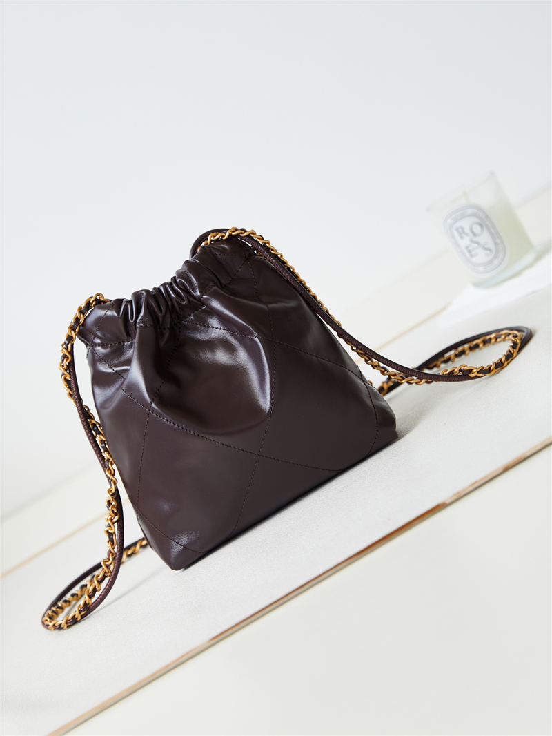 Chanel 22 MINI HANDBAG Shiny Calfskin Coffee & Gold-Tone Metal AS3980 A