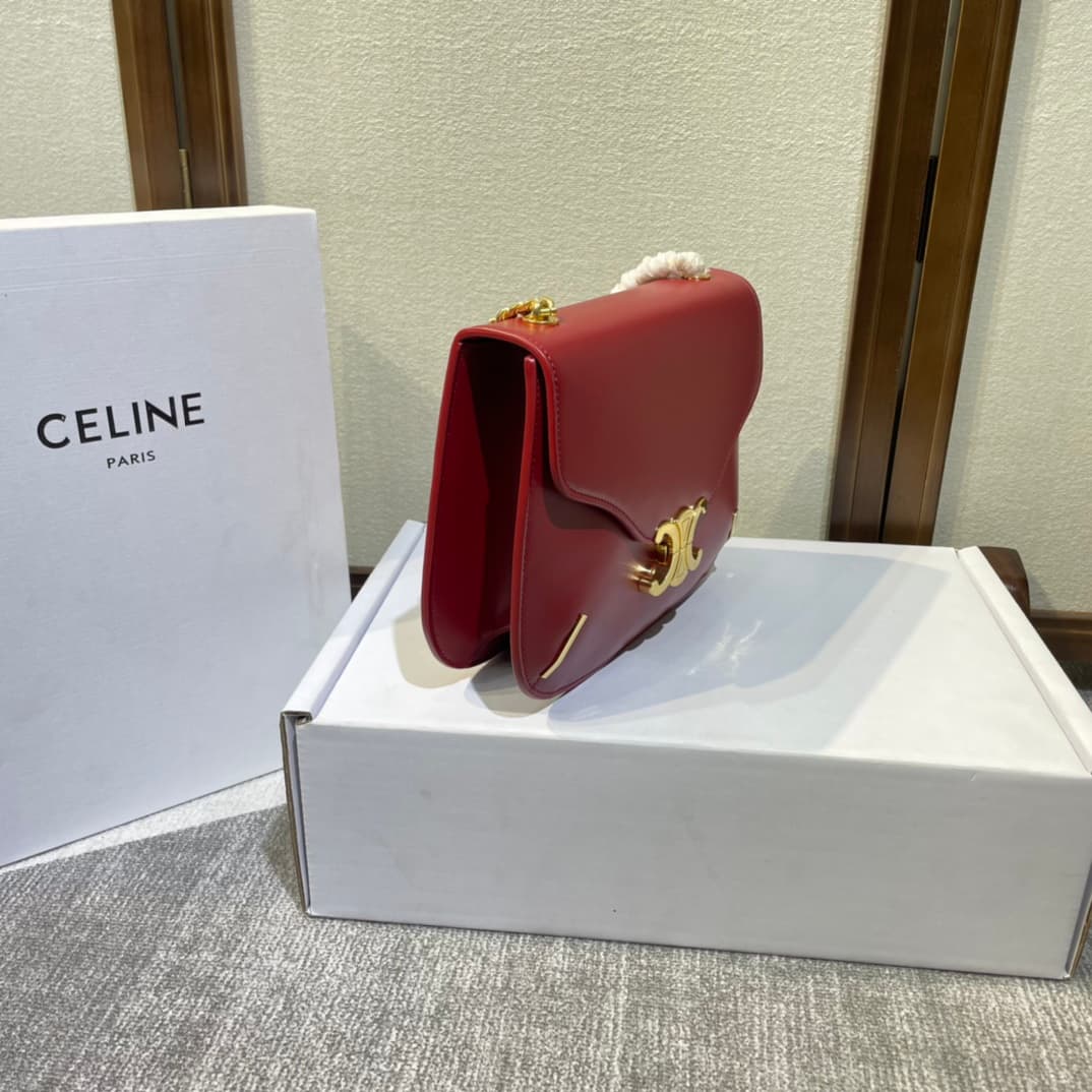 Celine Triomphe Saddle Bag in Red Shiny Calfskin High