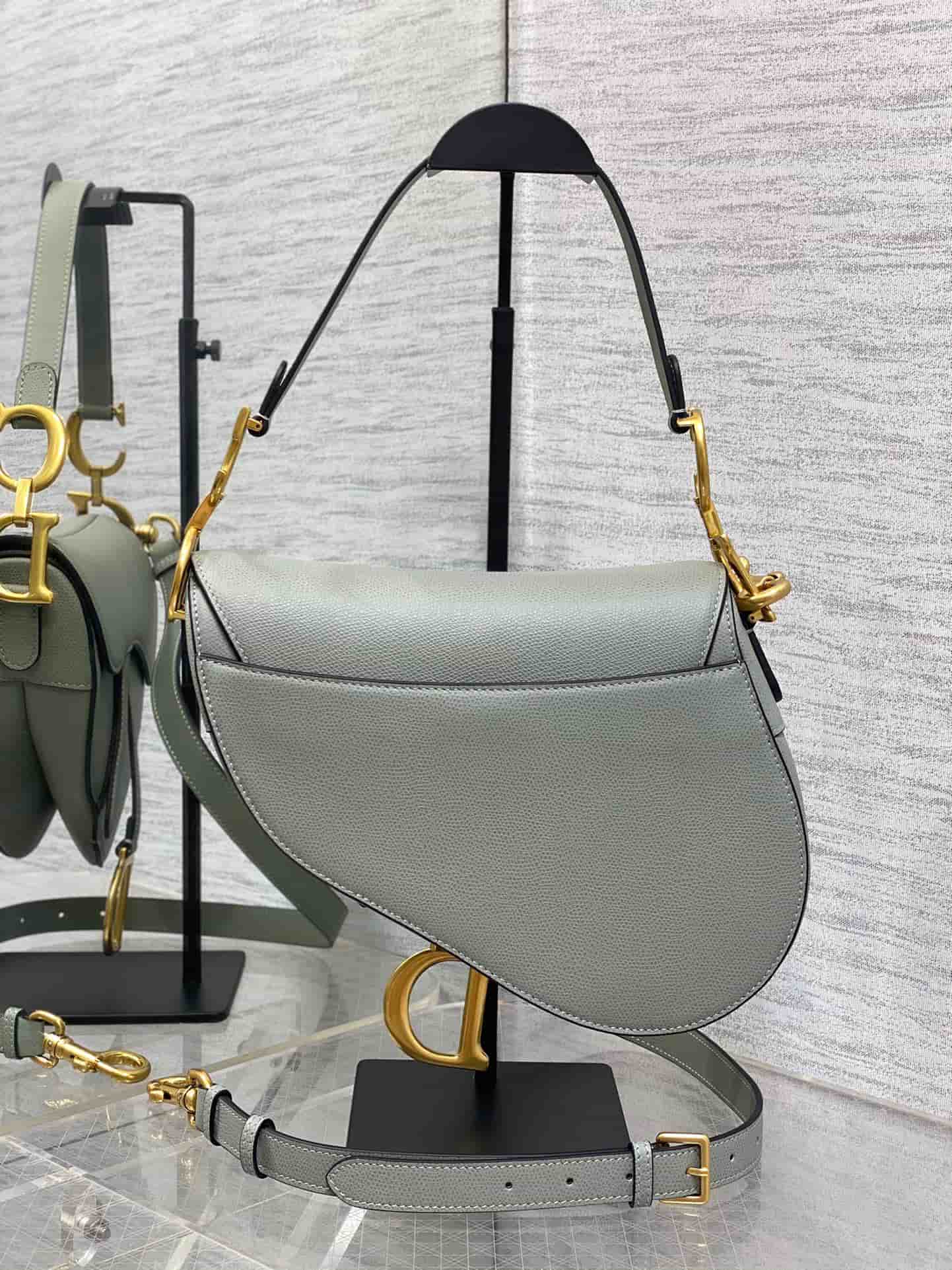SADDLE BAG Grained Calfskin Grey High