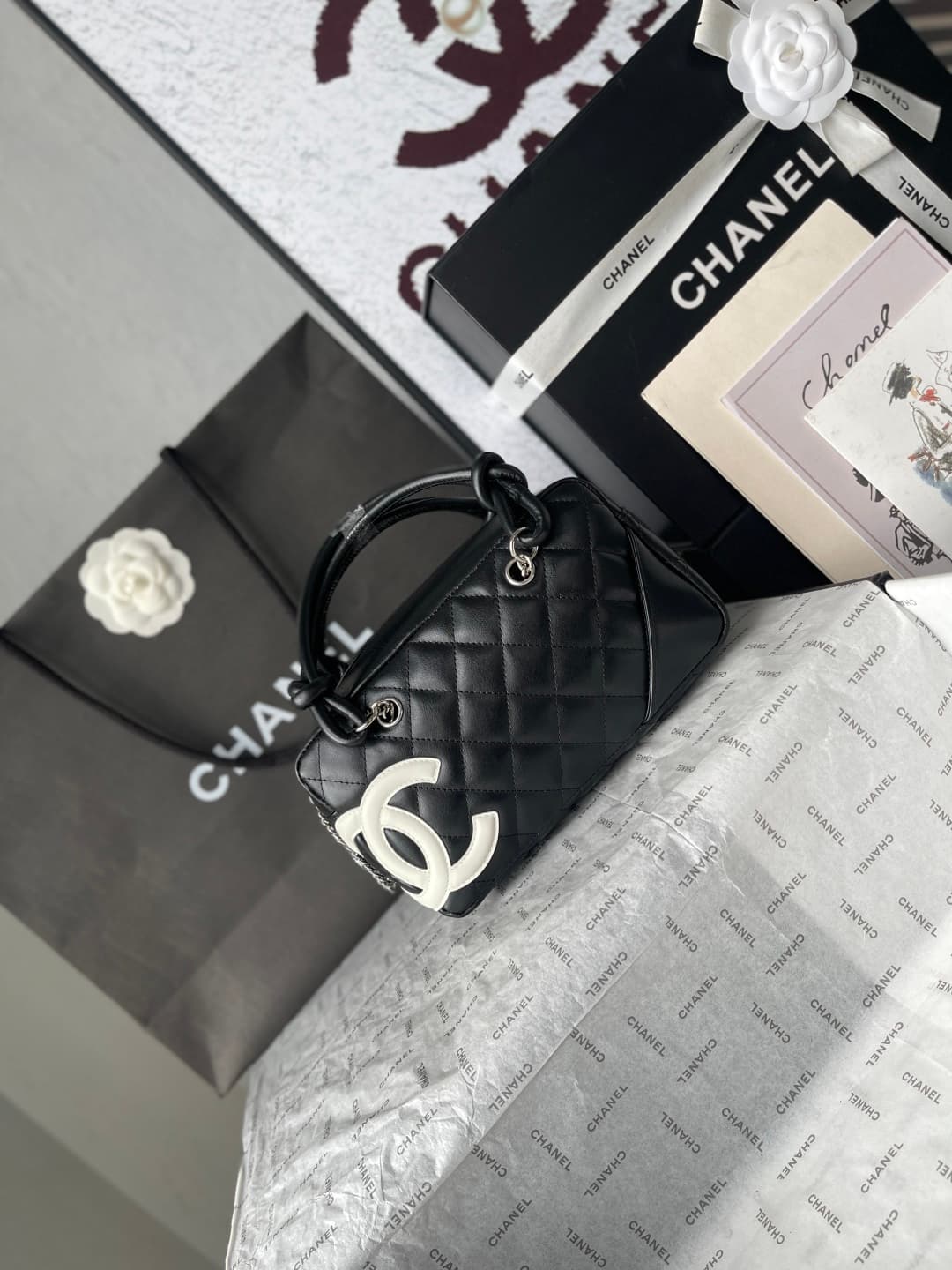Chanel Cambon Ligne Bowler bag Calfskin & Silver-Tone Metal AS25172 Black High