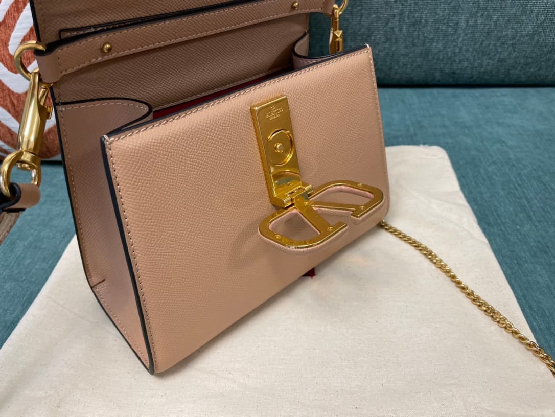 Valentino Mini Vsling Handbag In Nude Pink Grainy Calfskin High