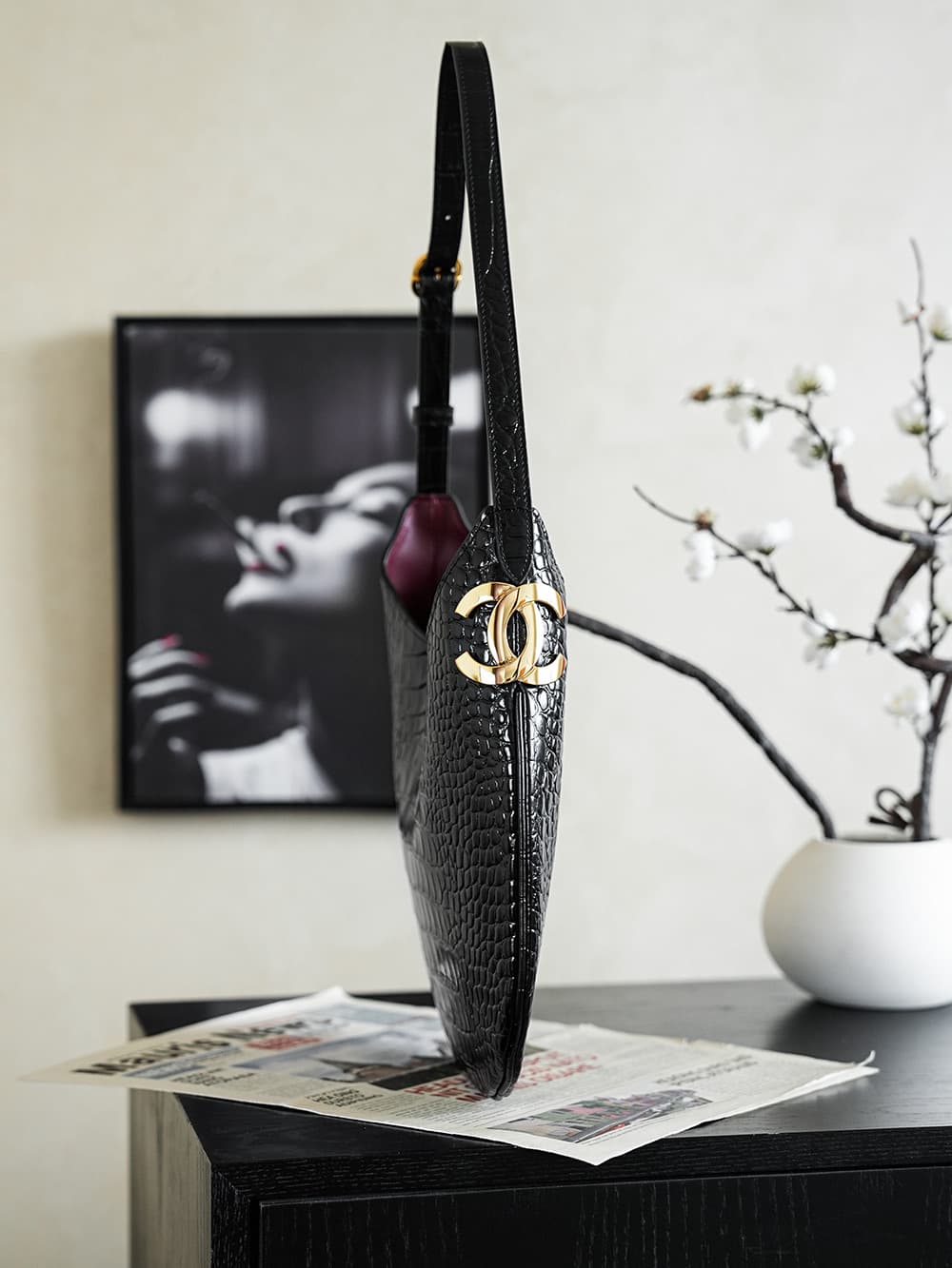 Chanel Hobo bag Prominent Crocodile-embossed & Gold-tone Metal A68012 A