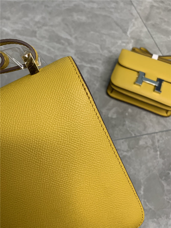 Hermes Mini Constance 18cm/24cm Epsom Bag Silver/Gold Metal Yellow High