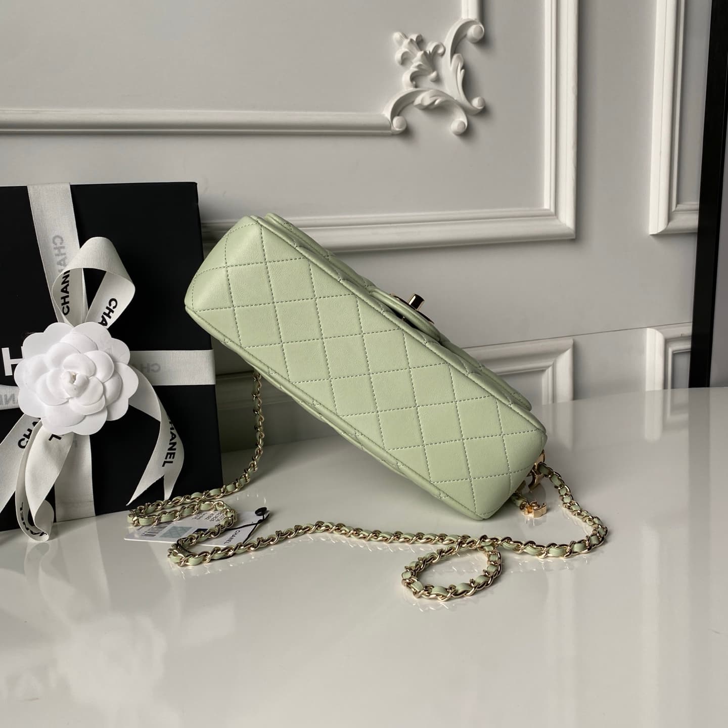 Chanel Classic Flap Bag Lambskin & Gold-Tone Metal AS5756 Light Green High