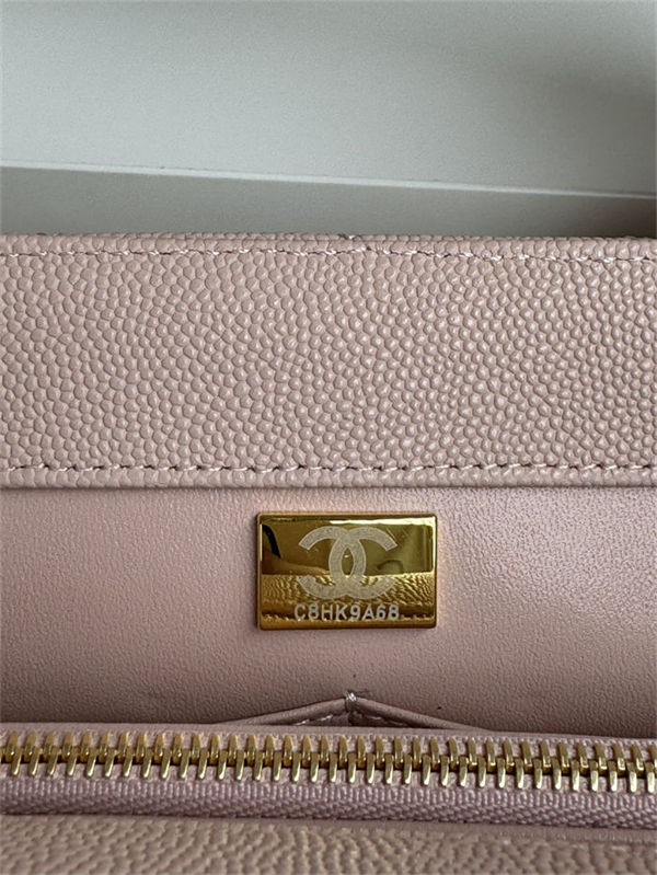 Medium FLAP BAG WITH TOP HANDLE Grained Calfskin Pink-binding Gold Metal High