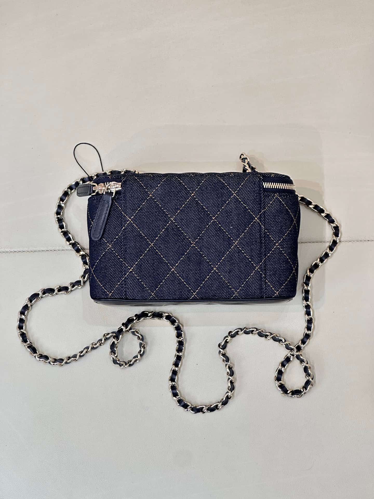 Chanel Classic Long Vanity with Chain  Denim & Gold-Tone Metal Dark Blue AP1341 TOP