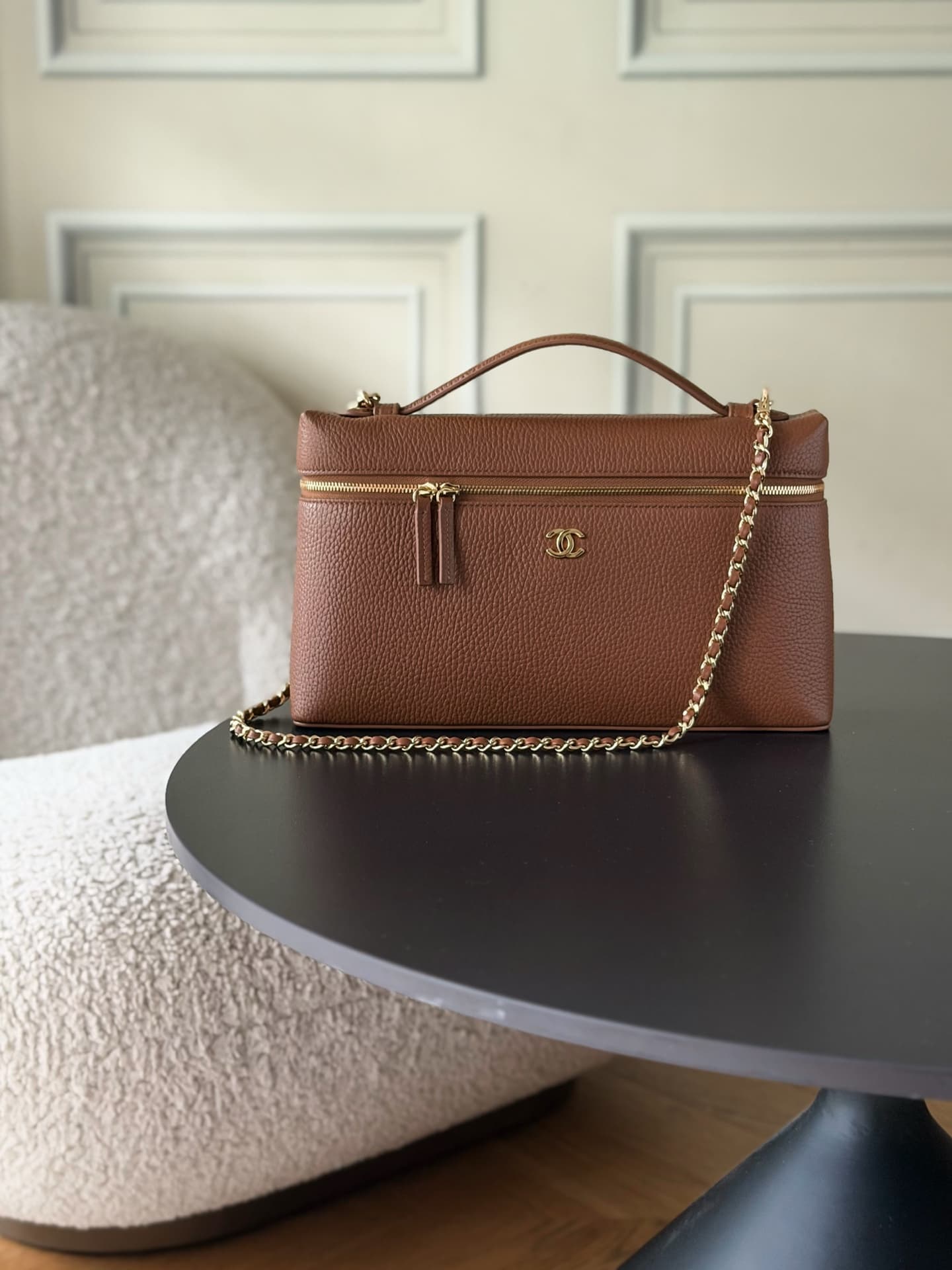 Chanel Large Vanity with chain Grained Calfskin & Gold-Tone Metal Caramel AS5348 A