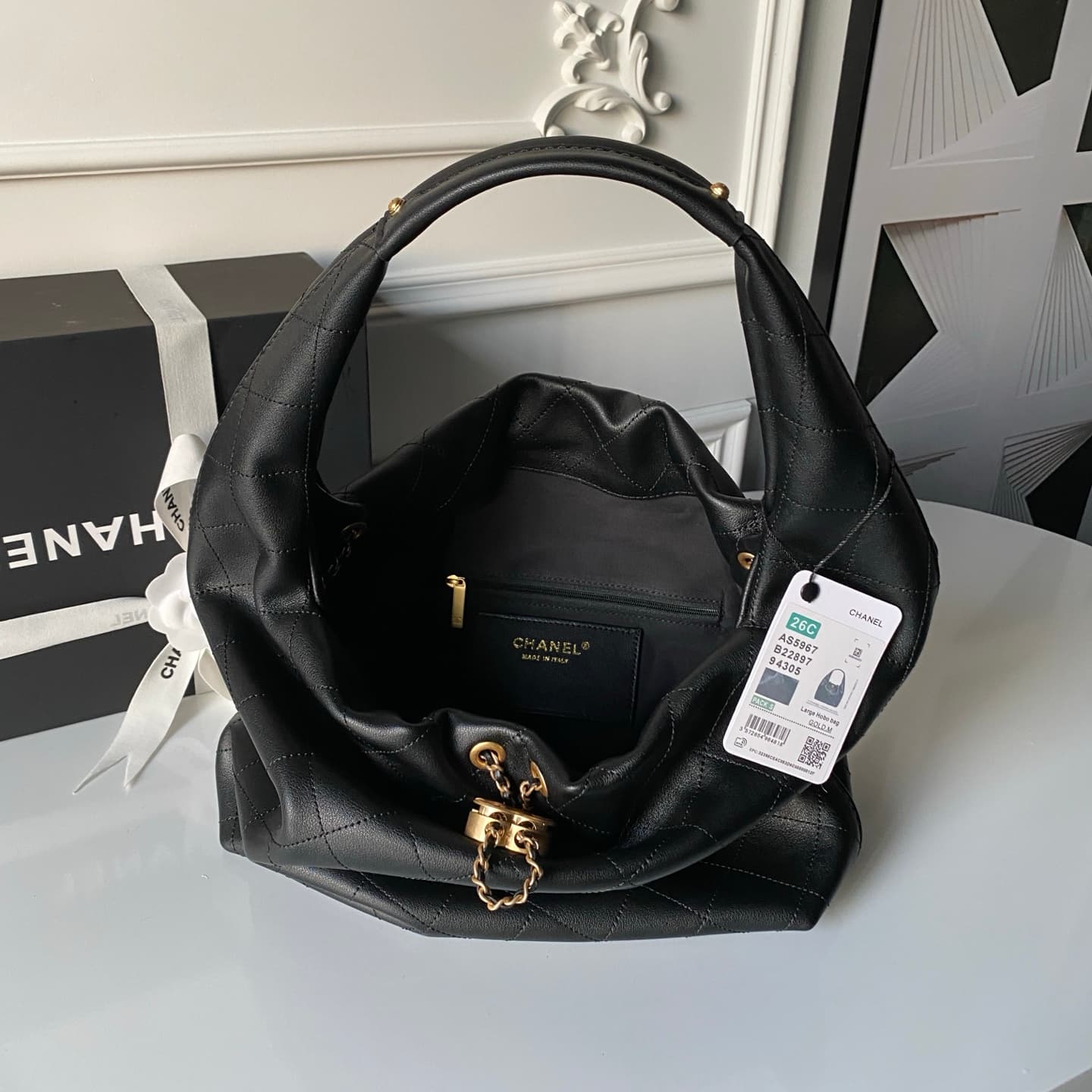 Chanel Hobo Handbag Calfskin & Gold-Tone Metal AS5967 Black A