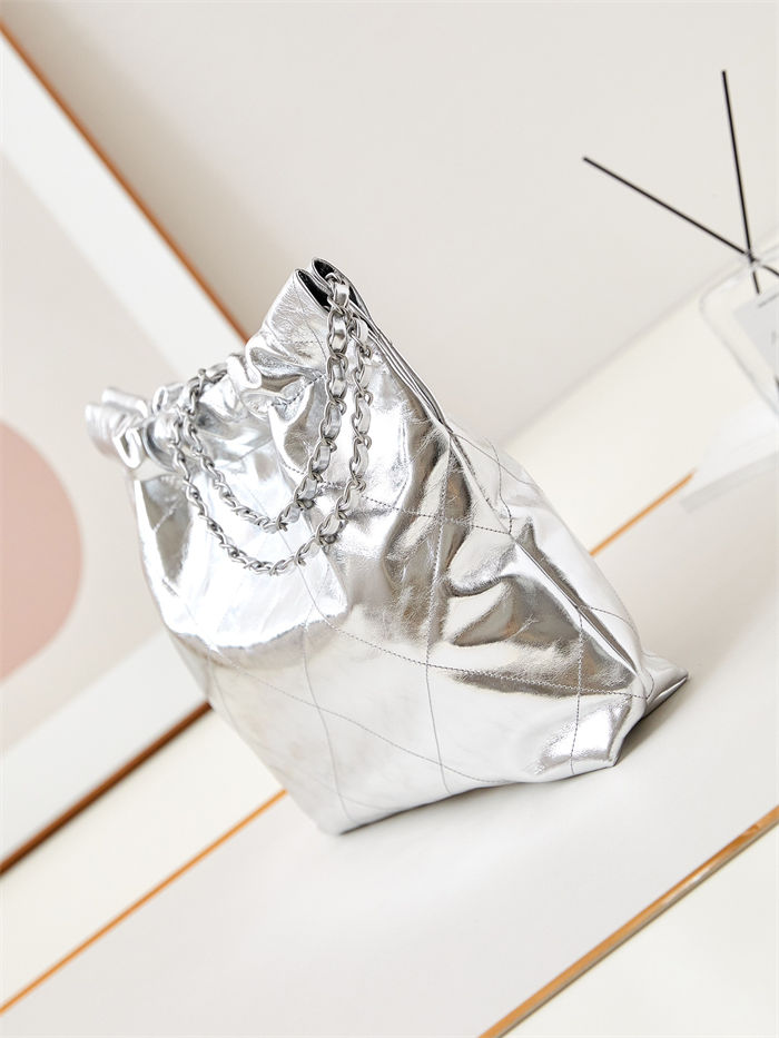 Chanel 22 SMALL HANDBAG Metallic Calfskin & Silver-Tone Metal AS3260 Silver A
