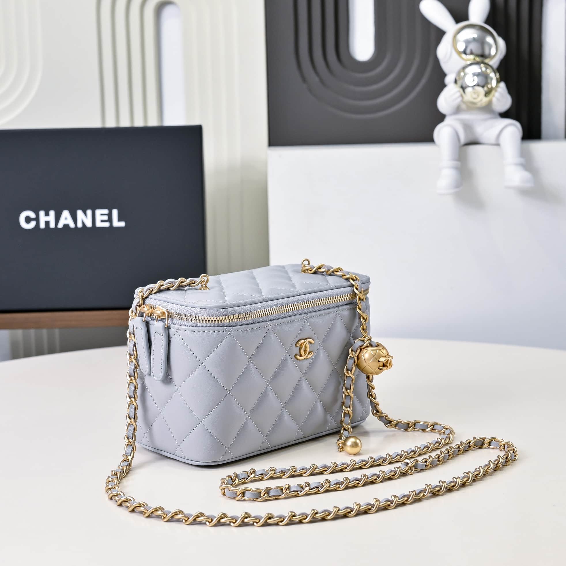Chanel Vanity with Chain AP2303 Lambskin Gold Metal Grey High