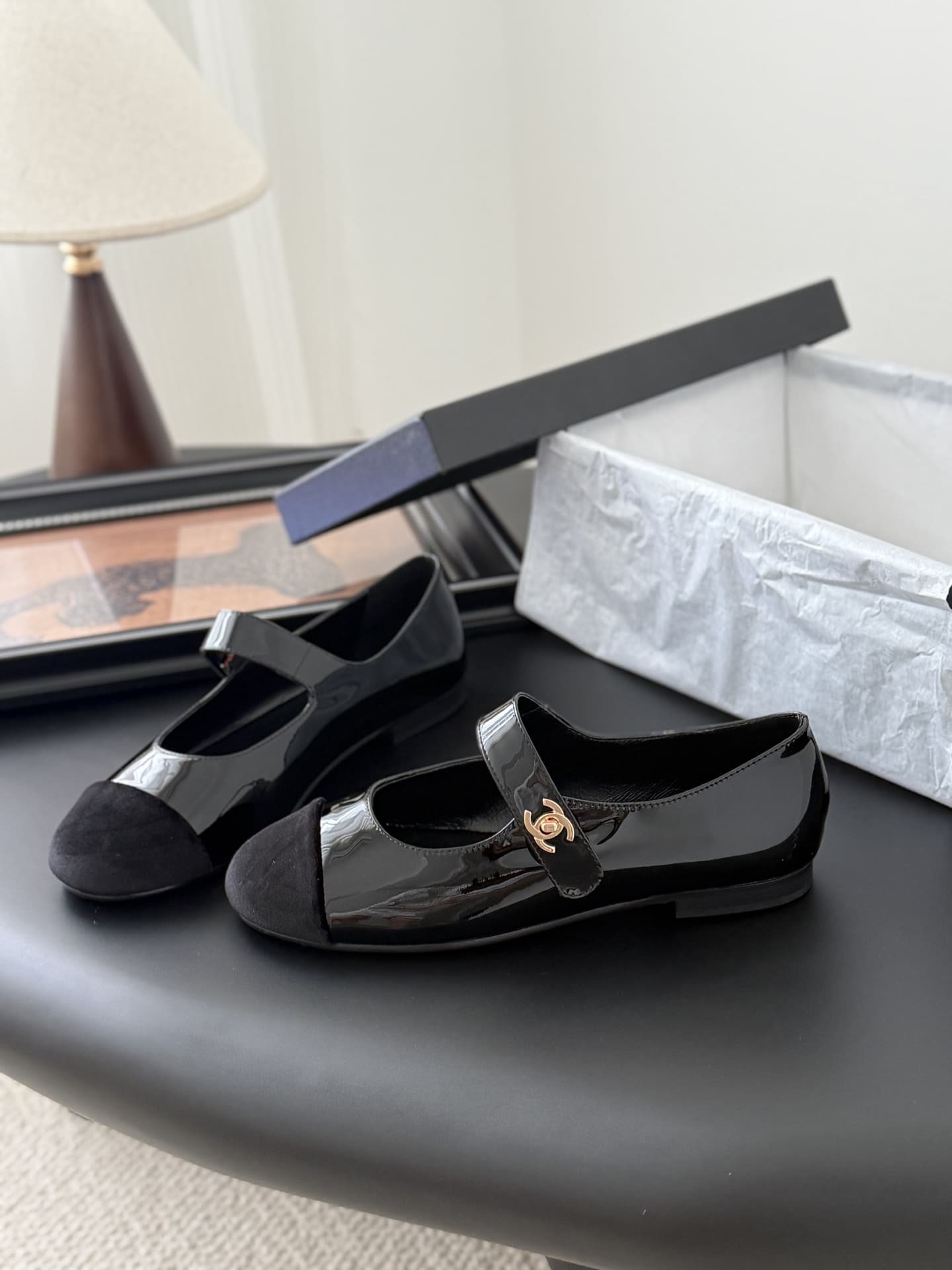 Chanel Calfskin Patent Mary Janes Flats Women
