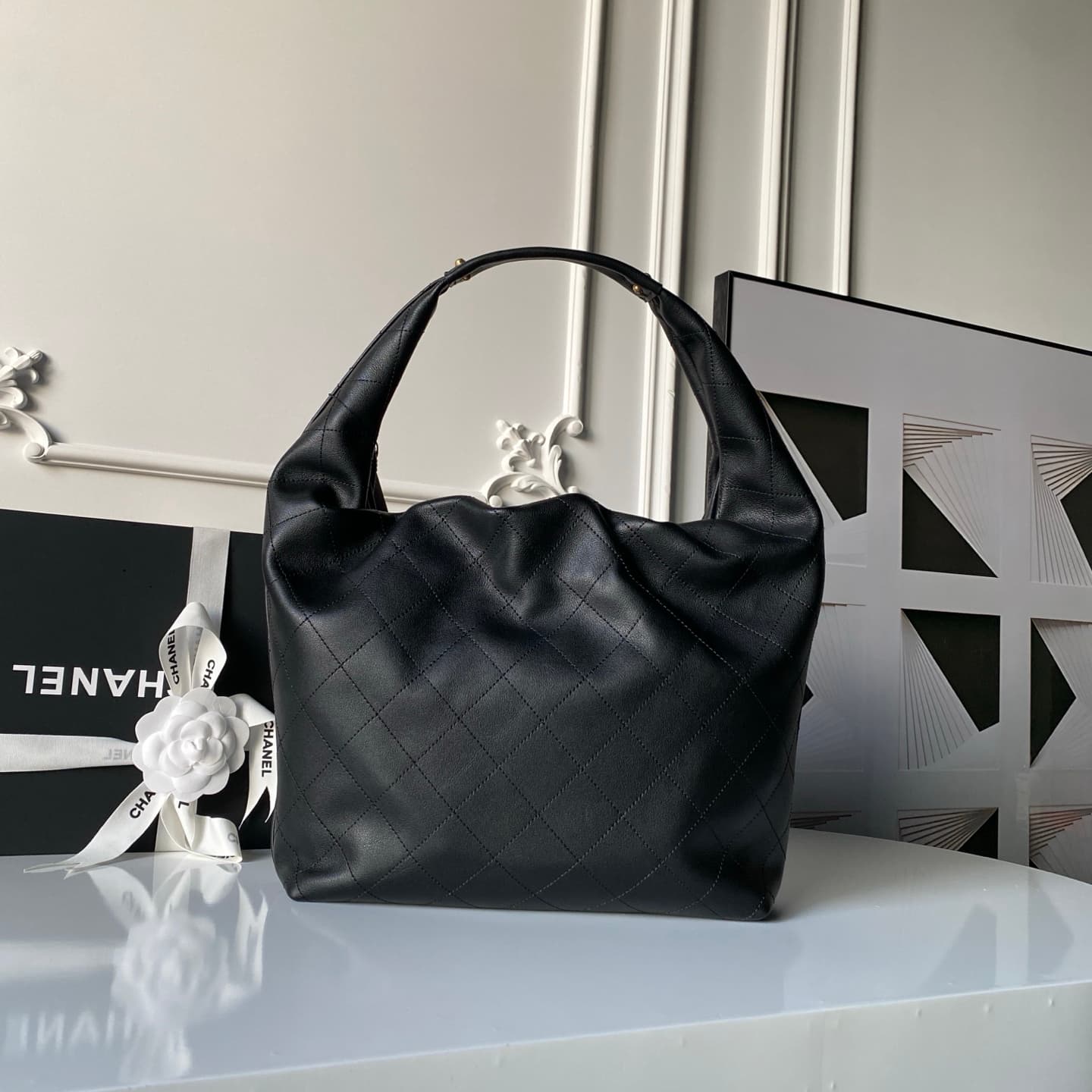 Chanel Hobo Handbag Calfskin & Gold-Tone Metal AS5967 Black A