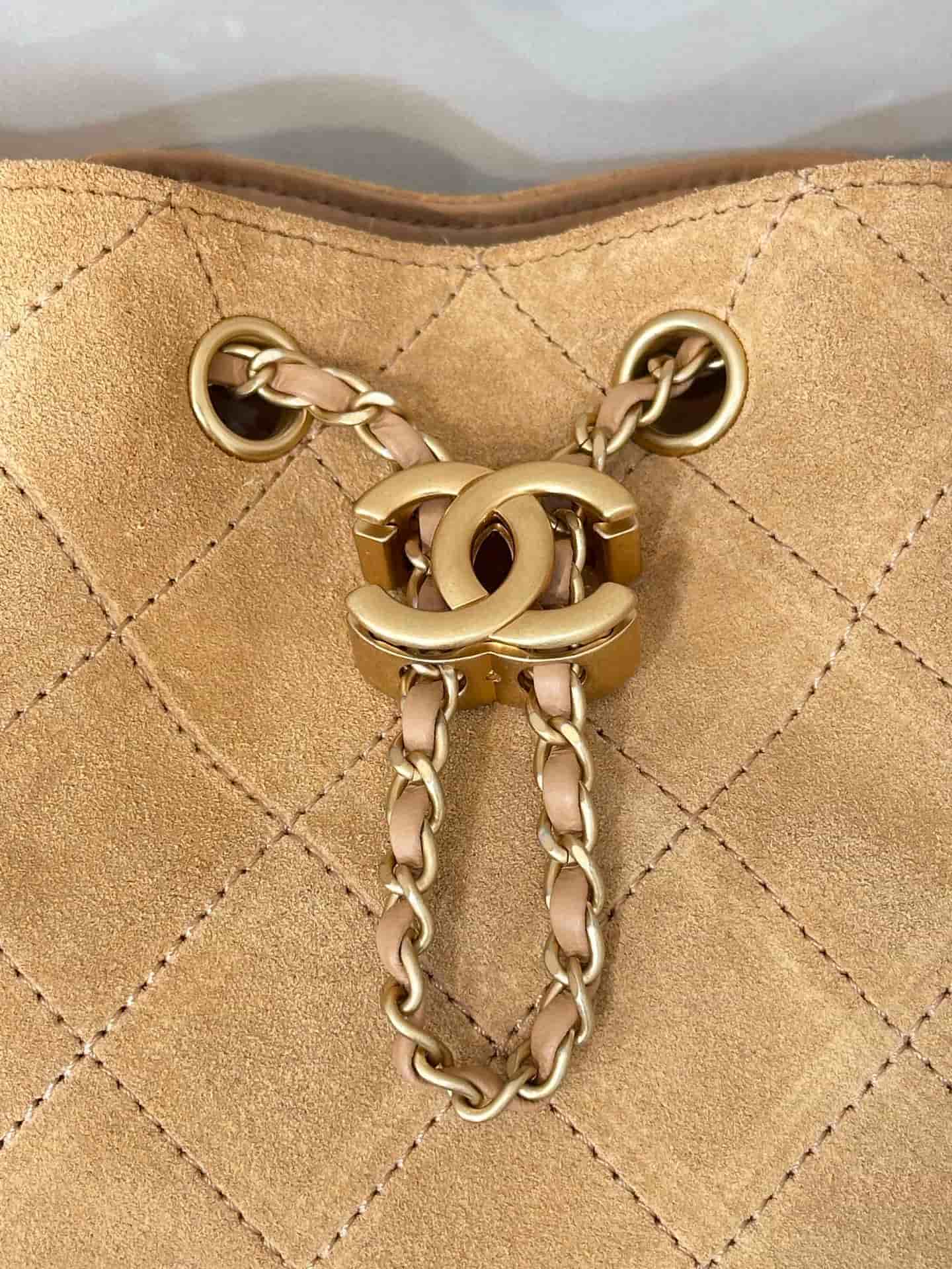 CHANEL 25 Mini Handbag AS5631 Suede &Gold-tone Metal Beige TOP