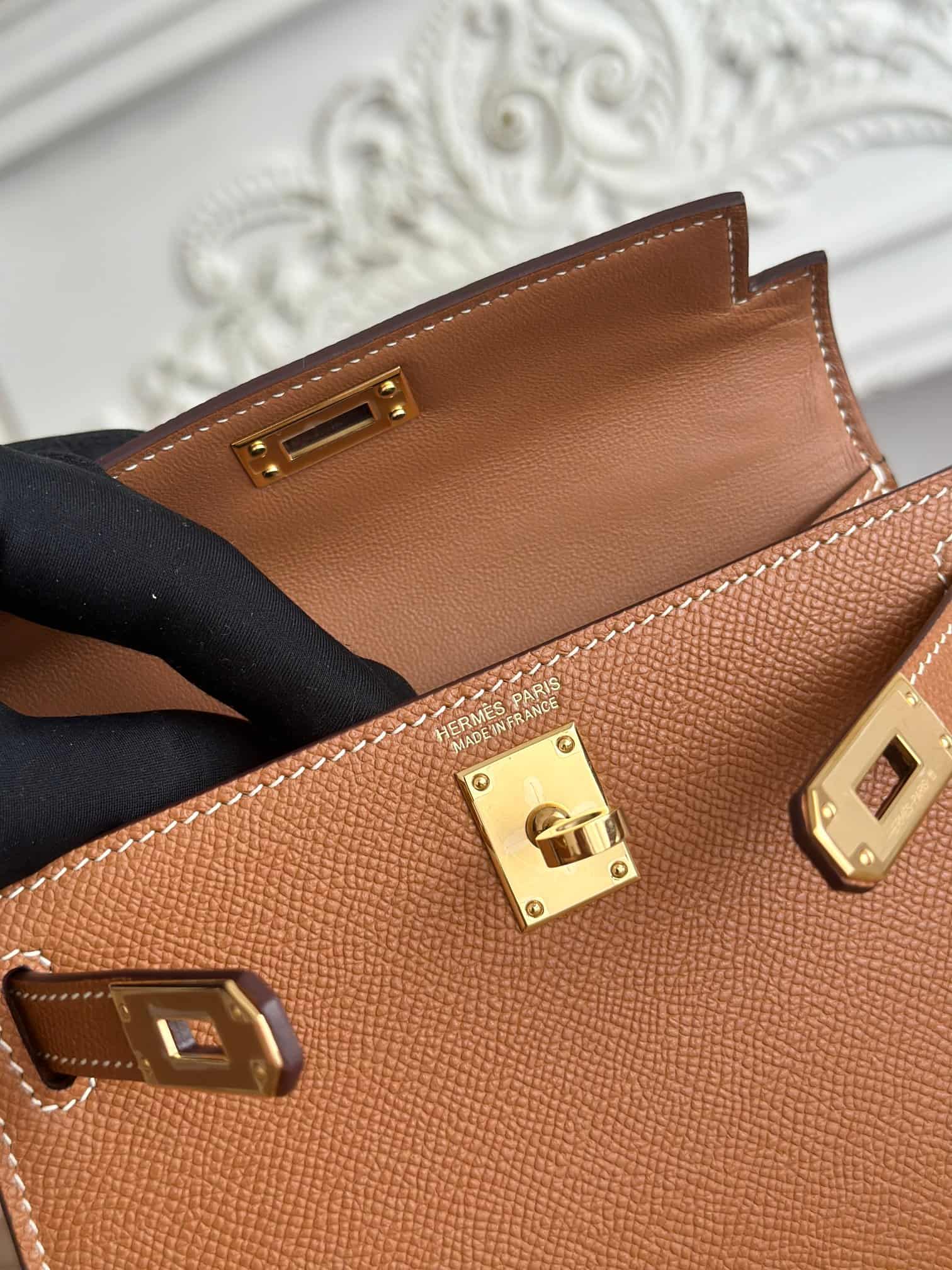 Hermes Kelly Mini II Bag Epsom Leather WAX Sesame High