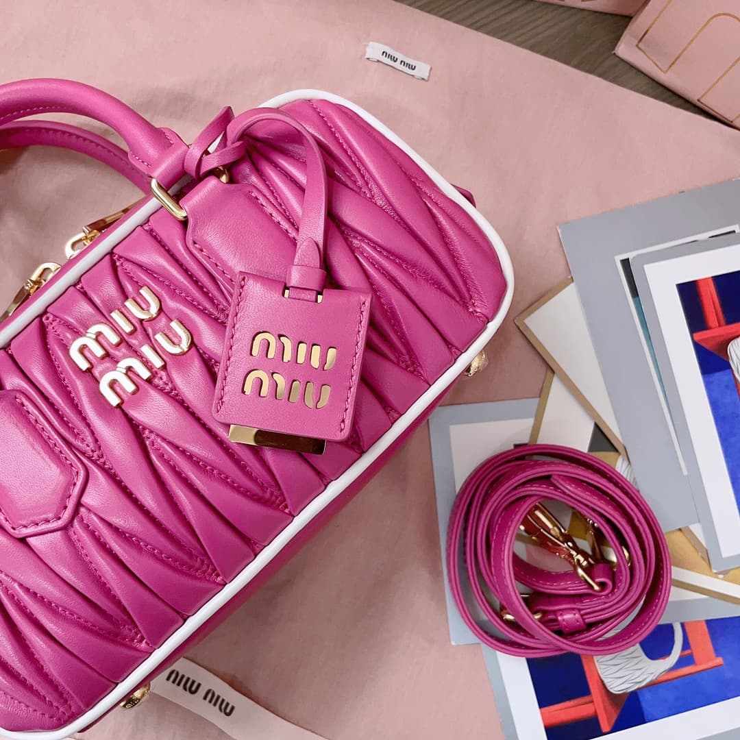 Miu Miu Arcadie matelassé nappa leather bag 5BB142 Rose red High