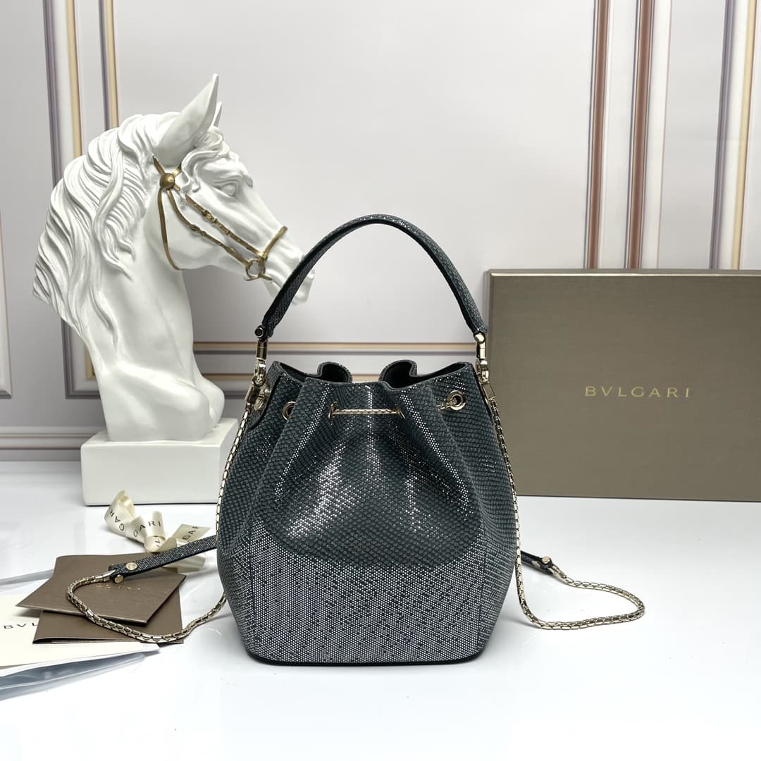 BVLGARI Serpenti Forever bucket bag in grey karung B287614 High