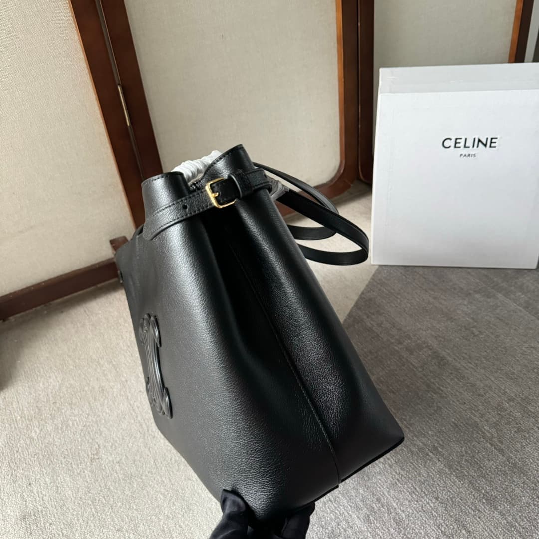 Celine Cabas Anais Tote Bag in Black Grained Calfskin High
