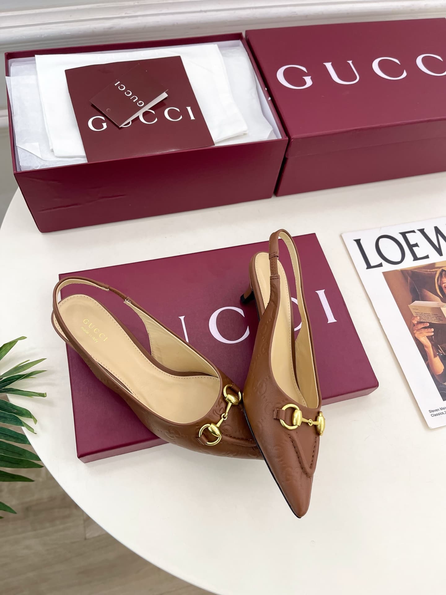 Gucci Erin GG Leather Bit Slingback Pumps Women