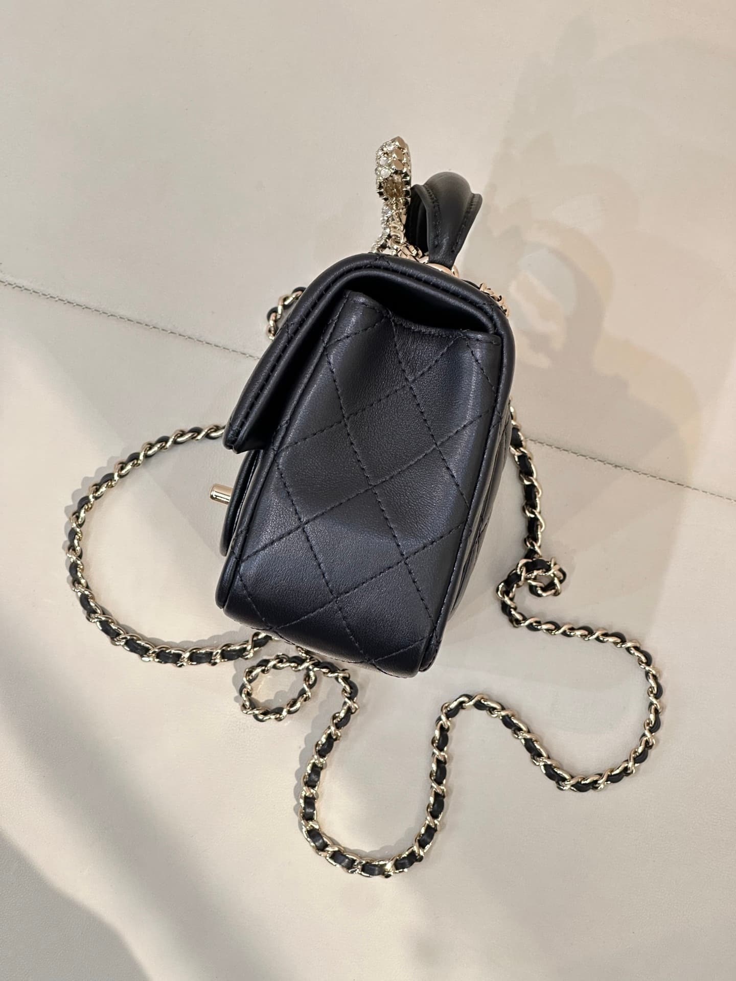 Chanel Mini Classic Handbag Lambskin Strass & Gold-Tone Metal AS2431 black TOP