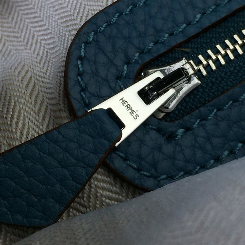Hermes Garden Party 30/36 Bag Calfskin In Denim Blue High