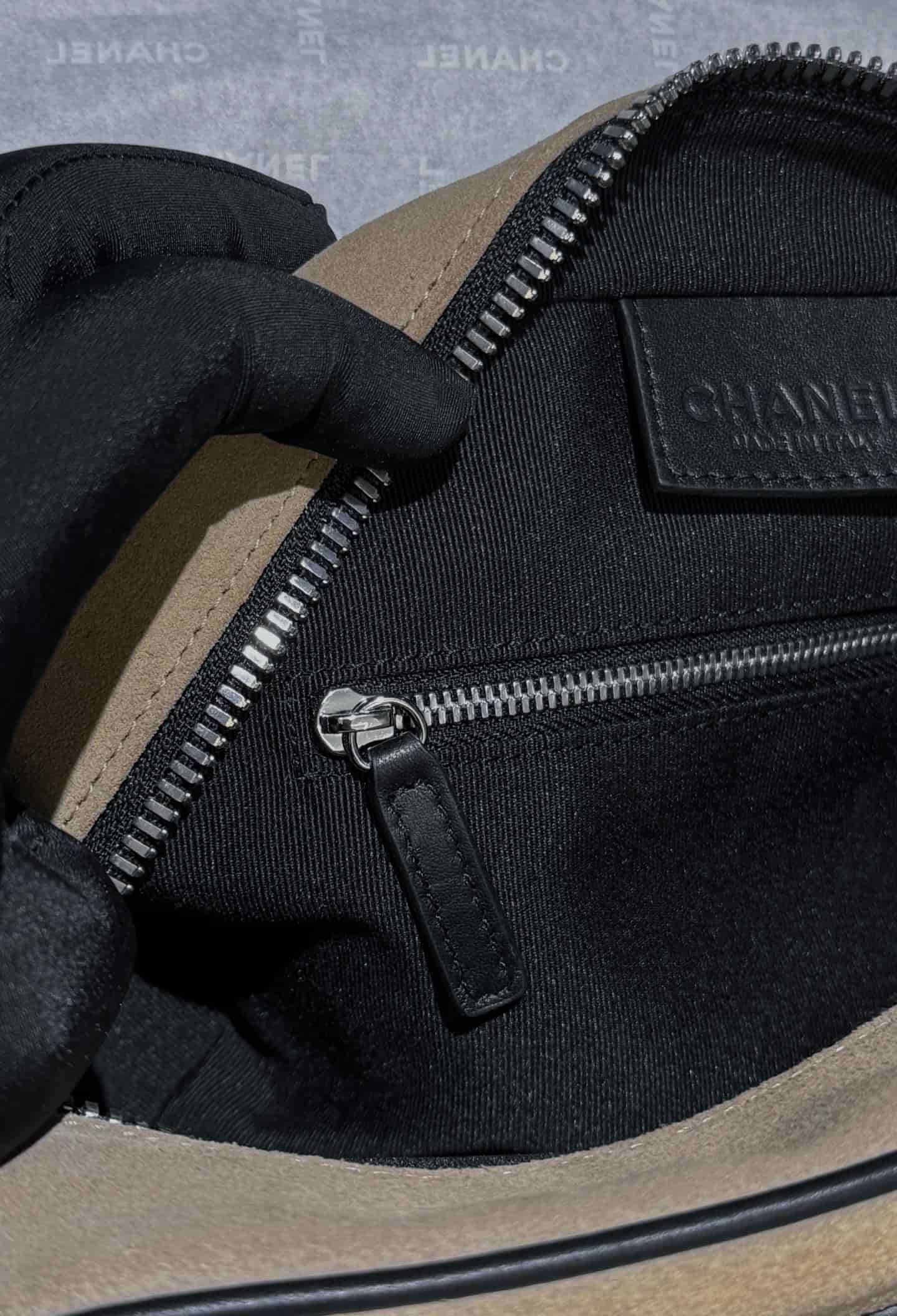Chanel Small Zipped Pouch Suede Calfskin Beige AP5266 A