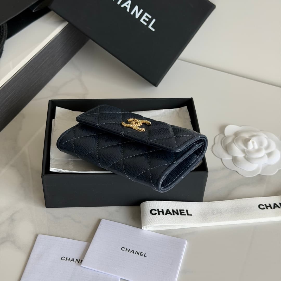 Chanel Card Holder Shiny Grained Calfskin Strass & Gold-Tone Metal AP5079 High