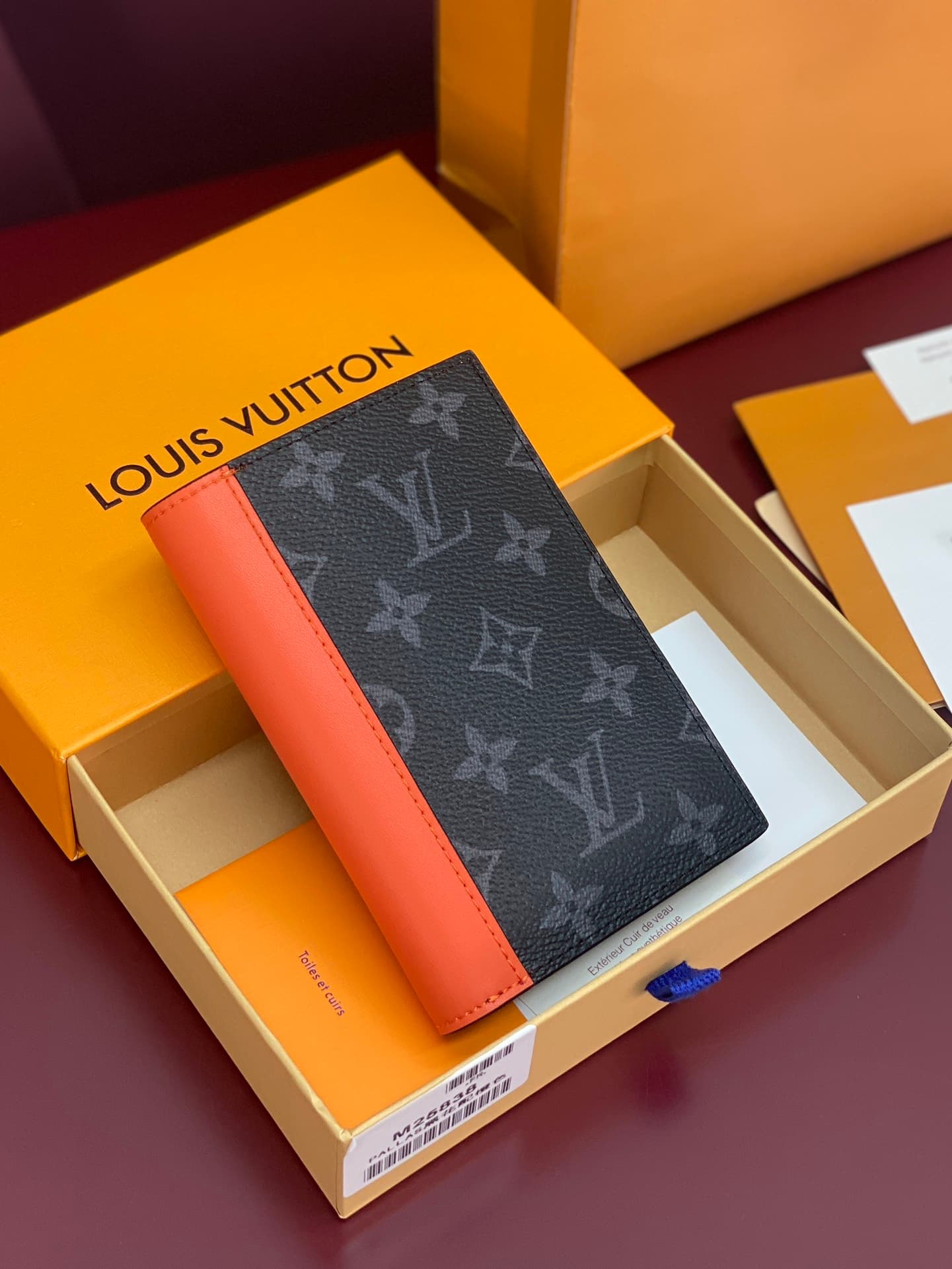 Louis Vuitton Passport Cover Monogram Eclipse coated canvas M25838 Sunrise Orange High
