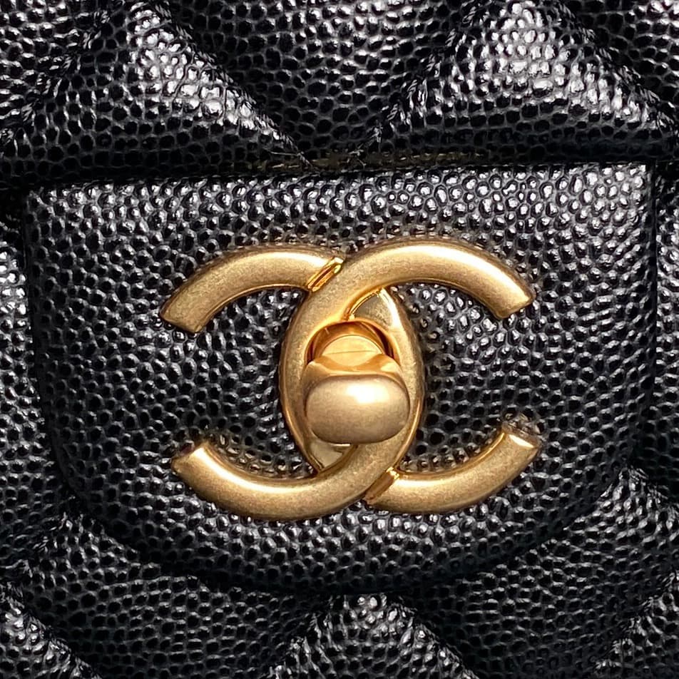 Chanel Mini Flap Bag with Top Handle Grained Shiny Calfskin & Gold-Tone Metal Black AS5701 A